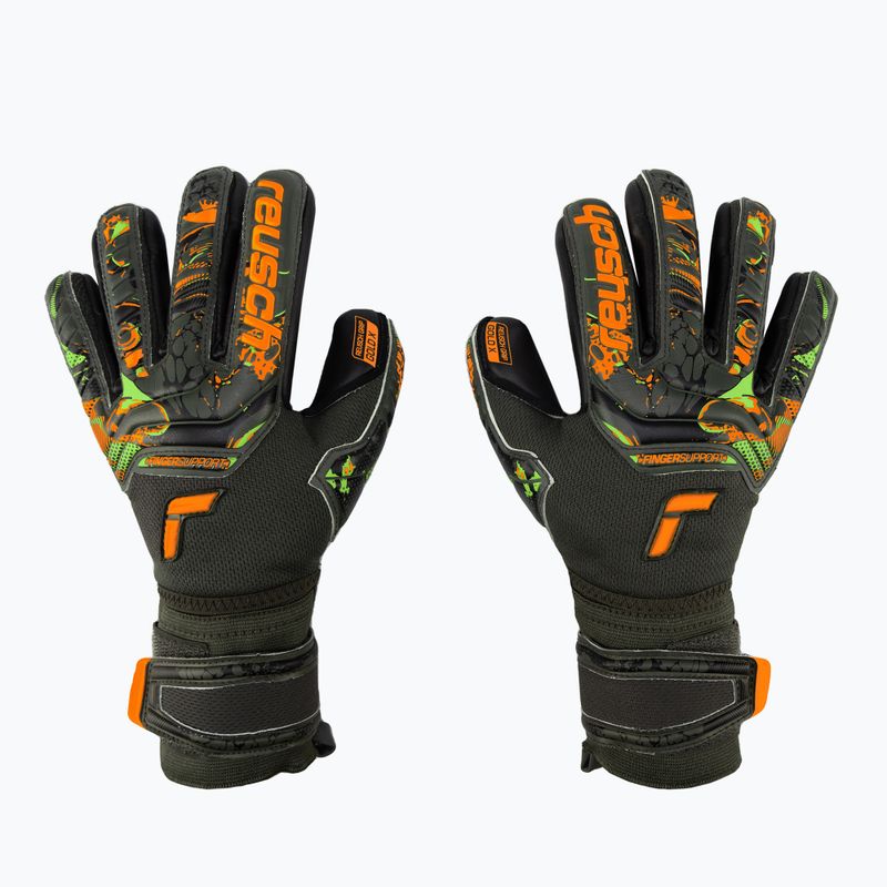 Rękawice bramkarskie dziecięce Reusch Attrakt Gold X Finger Support desert green/shock orange/black
