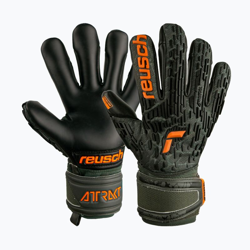 Rękawice bramkarskie dziecięce Reusch Attrakt Freegel Silver Finger Support desert green/orange 4