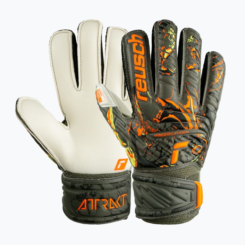 Rękawice bramkarskie dziecięce Reusch Attrakt Solid Finger Support desert green/shocking orange 4