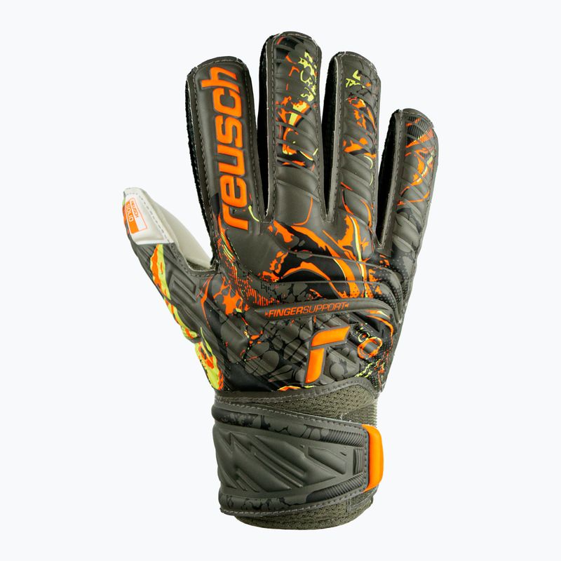 Rękawice bramkarskie dziecięce Reusch Attrakt Solid Finger Support desert green/shocking orange 5