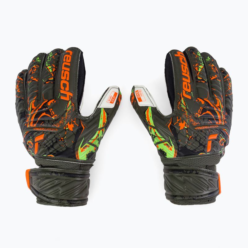 Rękawice bramkarskie dziecięce Reusch Attrakt Solid Finger Support desert green/shocking orange