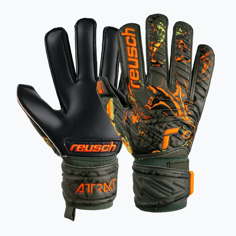 Rękawice bramkarskie dziecięce Reusch Attrakt Silver desert green/shocking orange/black 4
