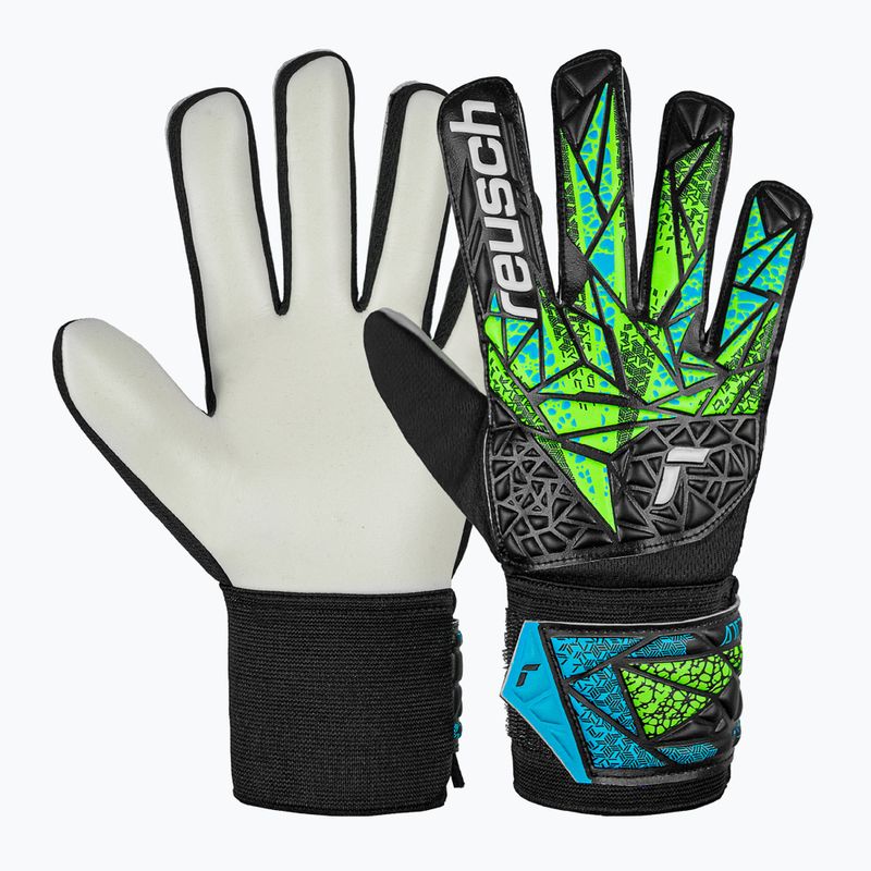 Rękawice bramkarskie dziecięce Reusch Attrakt Starter Solid Junior black/fluo lime/aqua