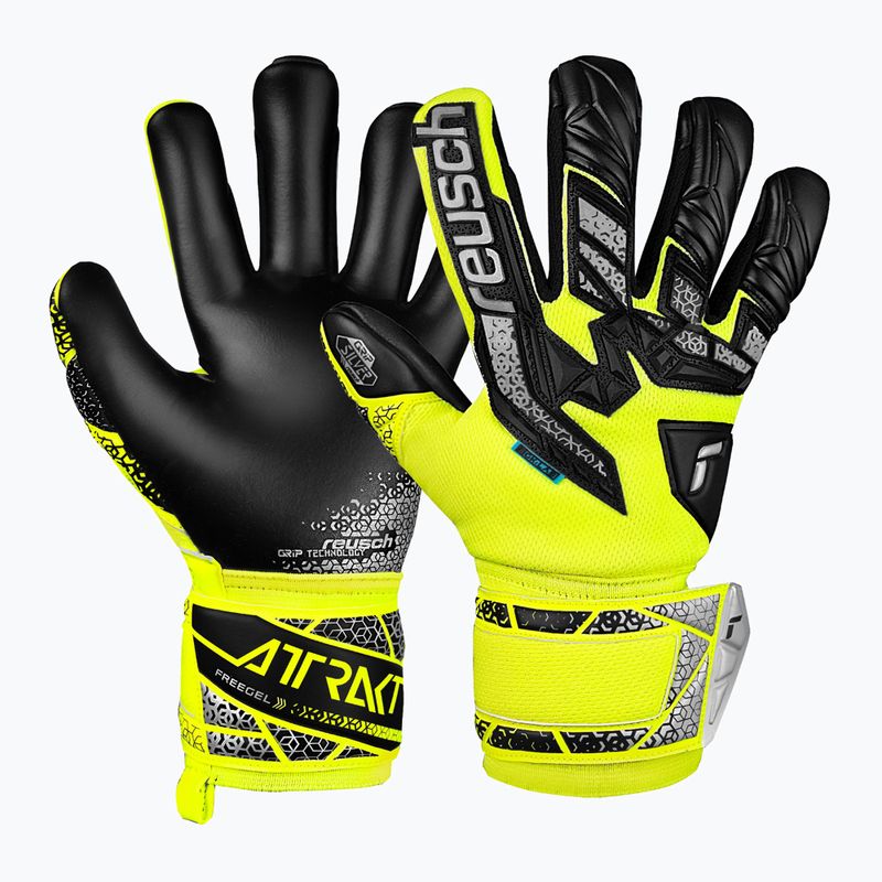 Rękawice bramkarskie dziecięce Reusch Attrakt Freegel Silver Junior safety yellow/silver/black