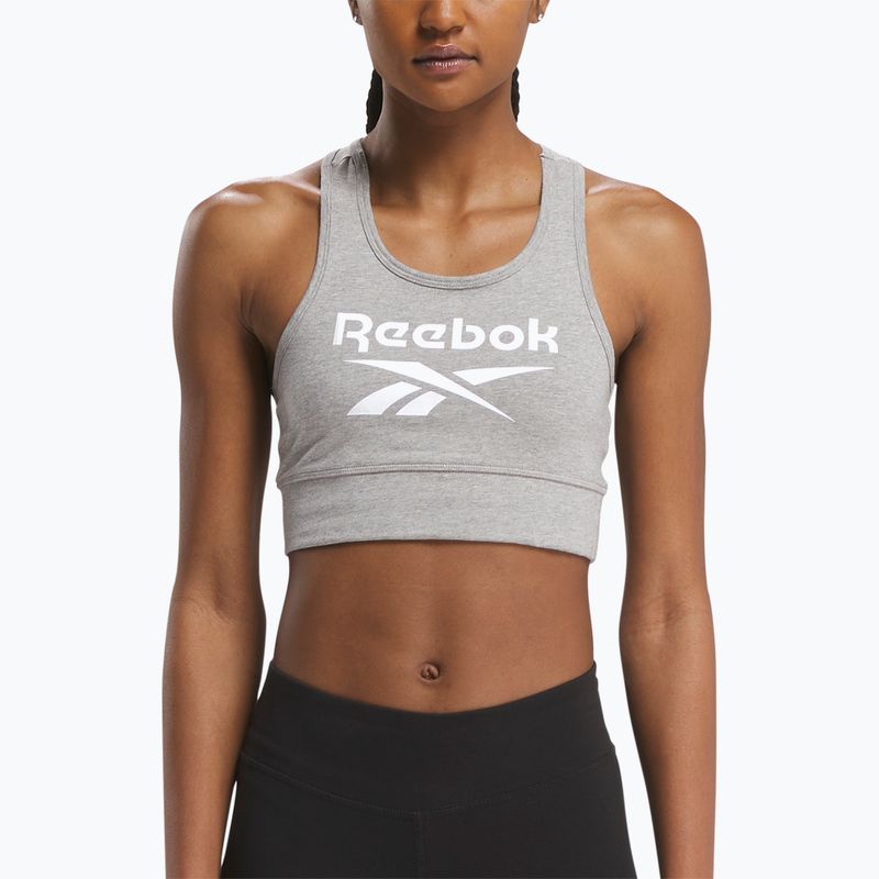Biustonosz treningowy damski Reebok Identity Big Logo medium grey heather/white
