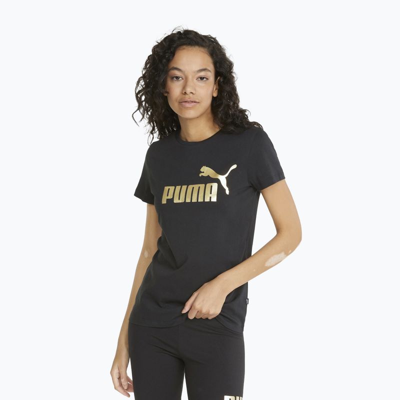 Koszulka damska PUMA ESS+ Metallic Logo Tee puma black/gold foll