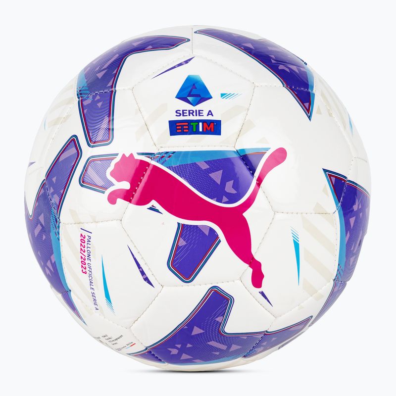 Piłka do piłki nożnej PUMA Orbita Serie A Ms puma white/blue glimmer/sunset glow rozmiar 4