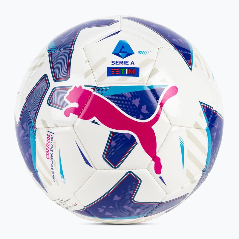 Piłka do piłki nożnej PUMA Orbita Serie A Ms puma white/blue glimmer/sunset glow rozmiar 5