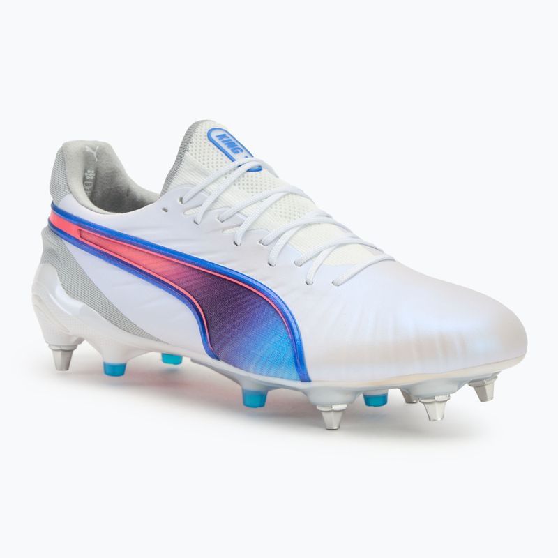 Buty piłkarskie męskie PUMA King Ultimate MxSG puma white/bluemazing/flat light grey/sunset glow