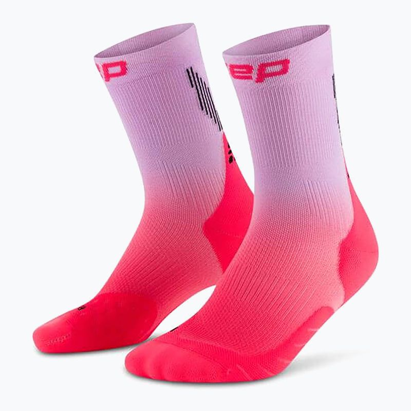 Skarpety kompresyjne damskie CEP Run Edt. Gradient Mid Cut Compression 5.0 pink/lilac fade
