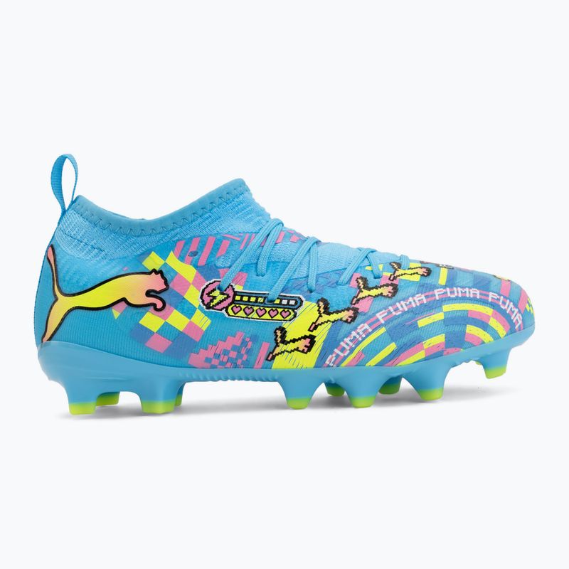 Buty piłkarskie dziecięce PUMA Future 9 Match Advanced Level FG/AG Jr puma white/blue glimmer/pink glimmer/yellow alert 2