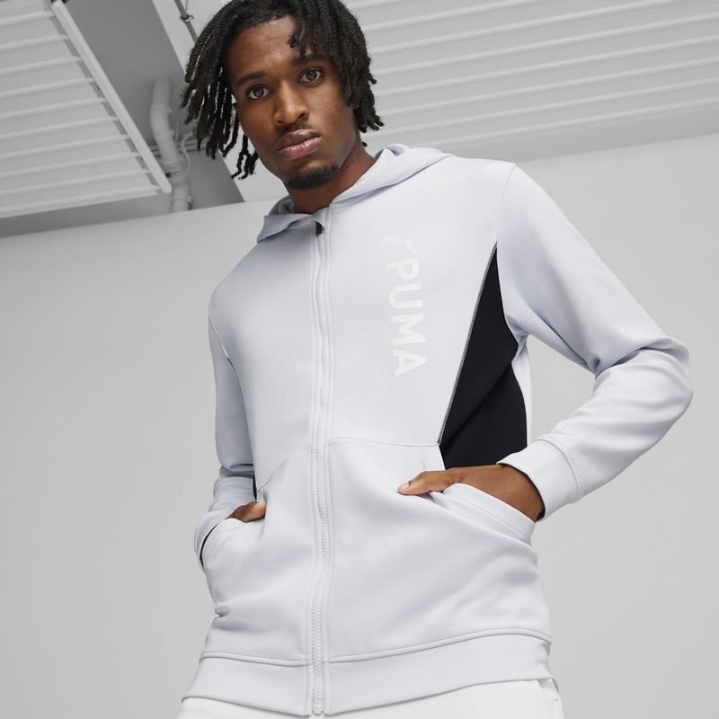 Bluza męska PUMA Fit Double Knit FZ Hoodie silver mist 3