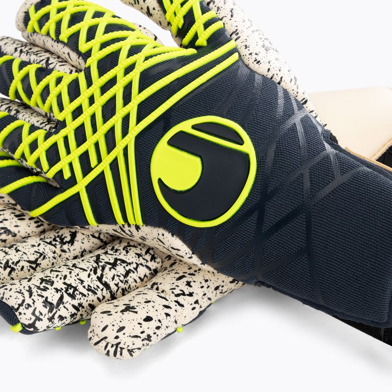 Rękawice bramkarskie uhlsport Prediction Supergrip + Finger Surround navy/white/fluo yellow 3