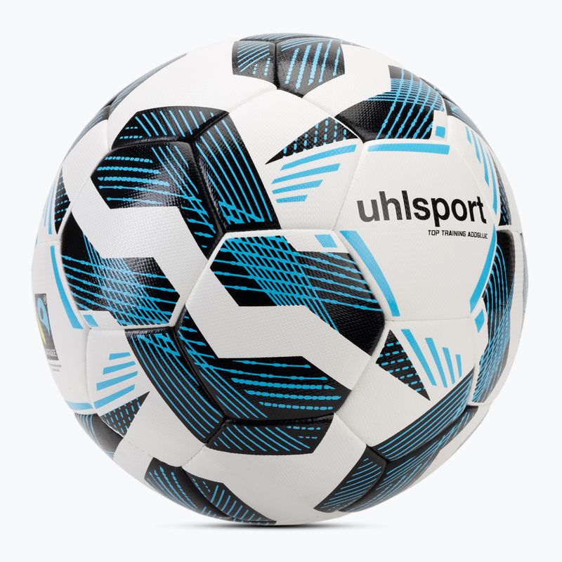 Piłka do piłki nożnej uhlsport Fairtrade Top Training Addglue white/black/fluo blue rozmiar 5 2