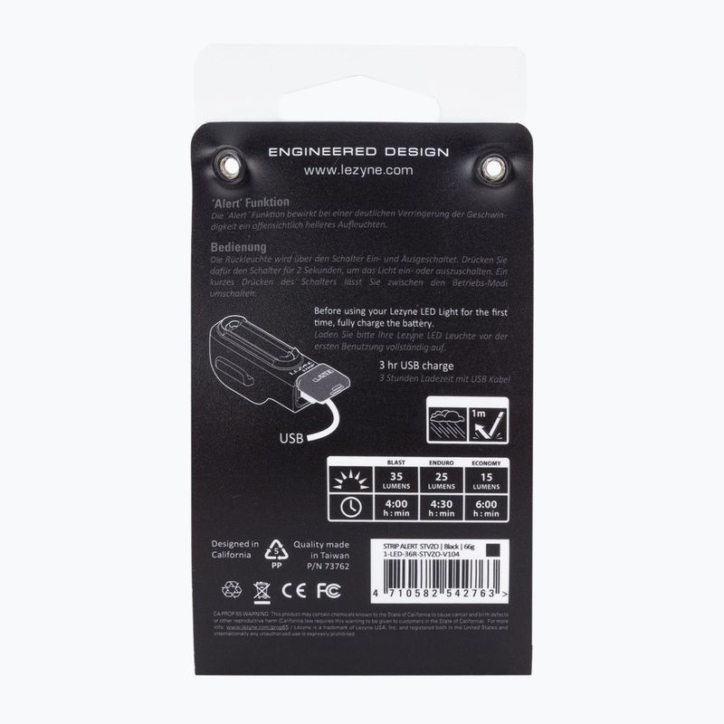 Lampka rowerowa tylna Lezyne Strip Alert Rear STVZO USB black 6