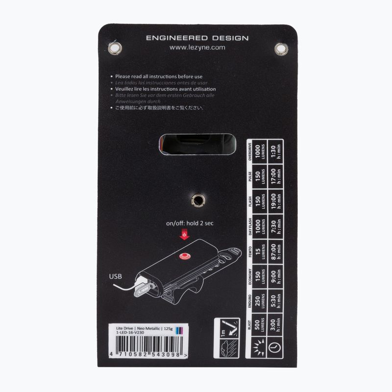 Lampka rowerowa przednia Lezyne Led Lite Drive 1000XL USB neon metallic 6