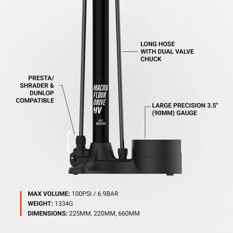 Pompka rowerowa Lezyne Macro HV Floor Drive ABS 100psi flat black 6