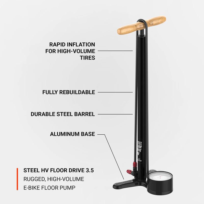 Pompka rowerowa Lezyne Steel HV Floor Drive 3.5 100psi flat black 3