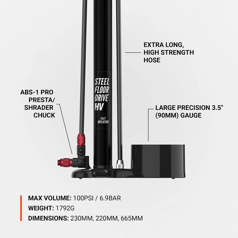 Pompka rowerowa Lezyne Steel HV Floor Drive 3.5 100psi flat black 4