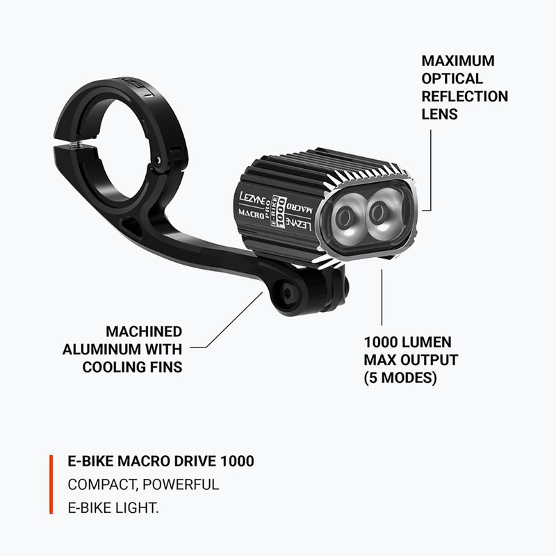 Lampka rowerowa przednia Lezyne E-Bike Macro Drive 1000 black 5