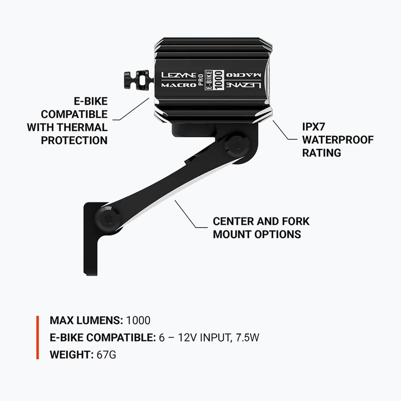 Lampka rowerowa przednia Lezyne E-Bike Macro Drive 1000 black 6