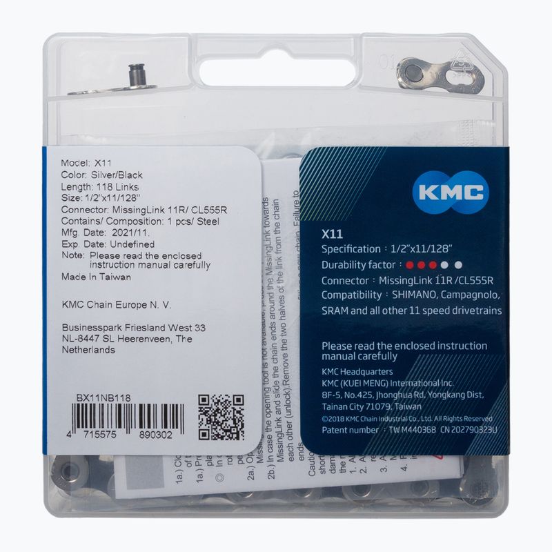 Łańcuch rowerowy KMC X11 x118 silver/black 2
