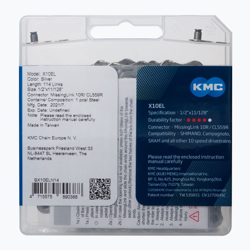 Łańcuch rowerowy KMC X10 x114 EL silver 2