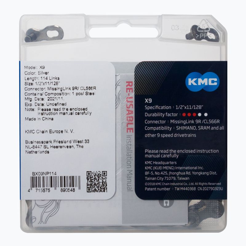 Łańcuch rowerowy KMC X9 x114 silver 2
