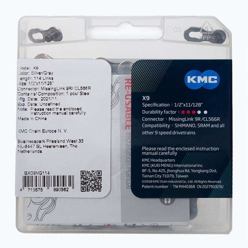 Łańcuch rowerowy KMC X9 x114 silver/grey 2