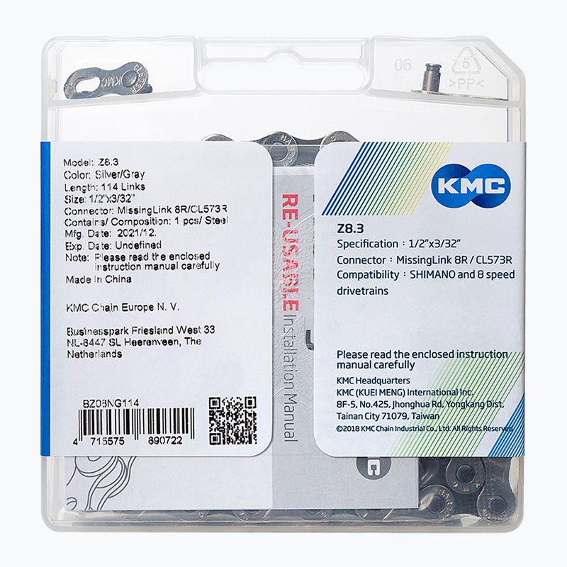 Łańcuch rowerowy KMC Z8 x114 silver/grey 2