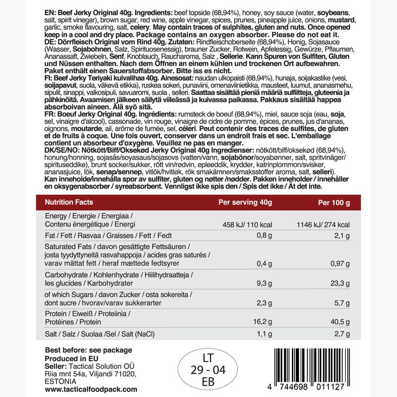 Suszona wołowina Tactical Foodpack Beef Jerky Original 40 g 2