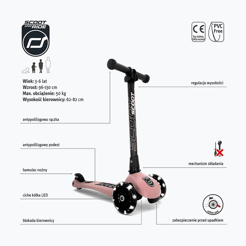 Hulajnoga trójkołowa dziecięca Scoot & Ride Highwaykick 3 LED rose 2