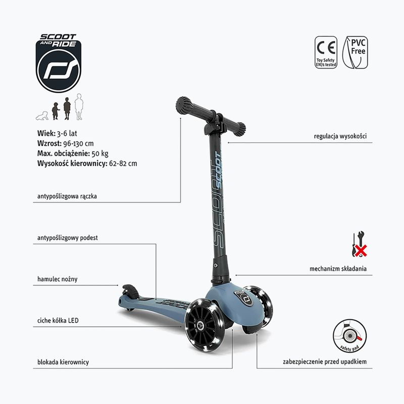 Hulajnoga trójkołowa dziecięca Scoot & Ride Highwaykick 3 LED steel 2