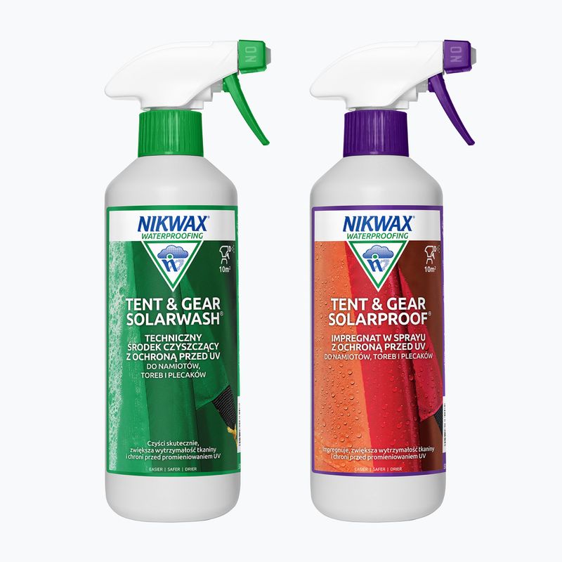 Zestaw do czyszczenia i impregnacji namiotów i sprzętu z ochroną UV Nikwax Tent & Gear SolarWash / SolarProof Spray-On 2 x 500 ml 3