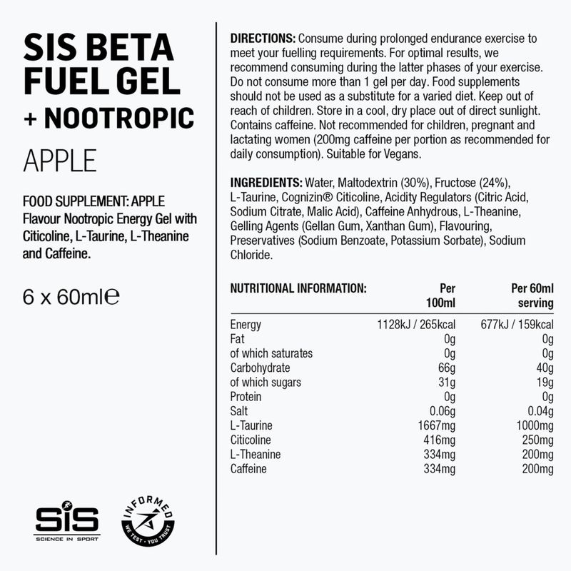 Zestaw żeli energetycznych Science in Sport Beta Fuel Energy + Nootropics 6 x 60 ml apple 2