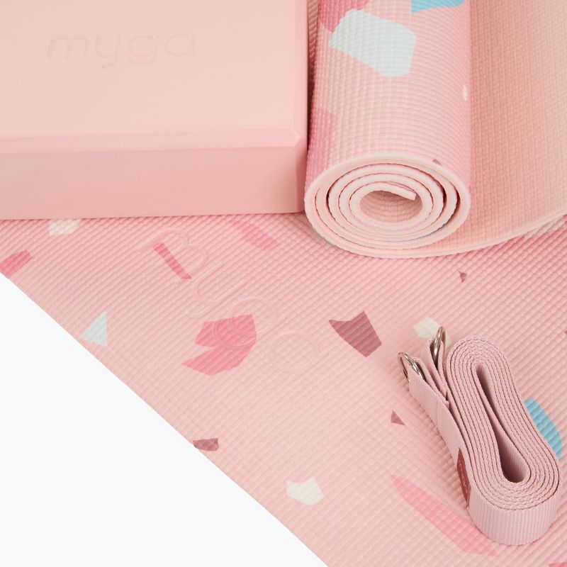 Zestaw do jogi Myga Terrazzo Yoga Set mata + klocek + pasek fioletowy 9