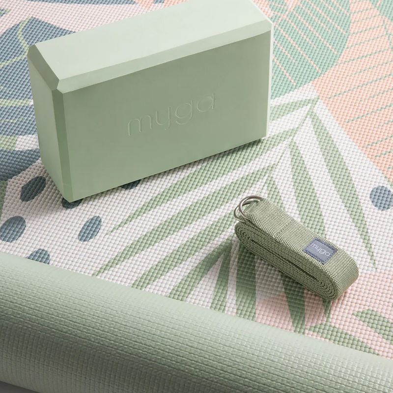 Zestaw do jogi Myga Palm Yoga Set mata + klocek + pasek zielony 5