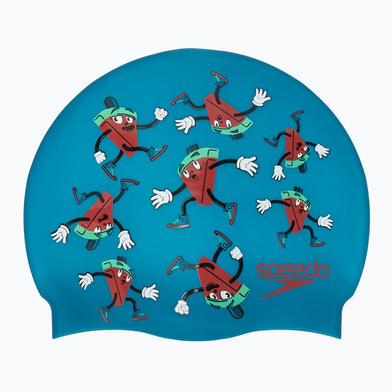 Czepek pływacki dziecięcy Speedo Slogan Print nordic teal/water melon/fake green