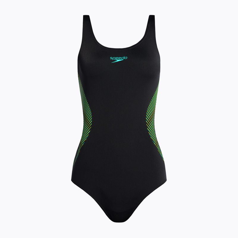 Strój pływacki jednoczęściowy damski Speedo Placement Muscleback black/tile/atomic lime