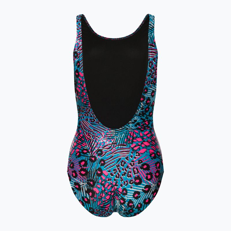 Strój pływacki jednoczęściowy damski Speedo Allover Deep U-Back jungle lapis/black/white/fluo pink 2