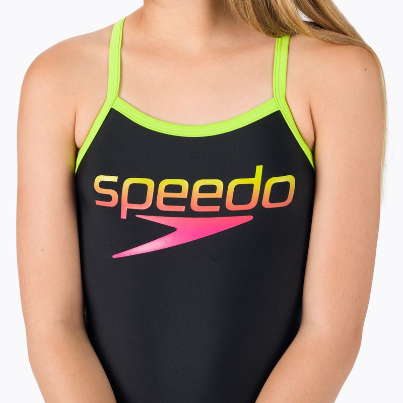 Strój pływacki jednoczęściowy dziecięcy Speedo Placement Thinstrap Muscleback black/atomic lime 4