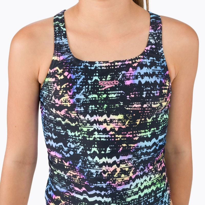 Strój pływacki jednoczęściowy dziecięcy Speedo Allover Medalist wave black/lapis/neon fire 4