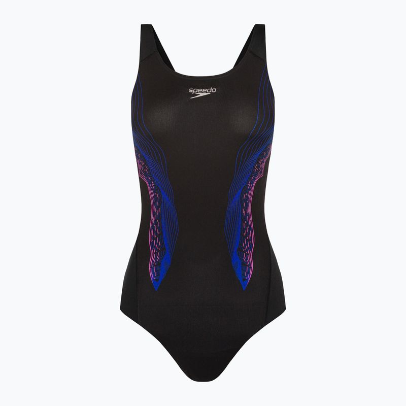 Strój pływacki jednoczęściowy damski Speedo Placement Recordbreaker black/beautifulblue/ neonorchid