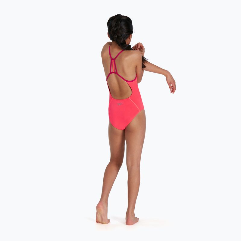 Strój pływacki jednoczęściowy dziecięcy Speedo Lane Line Back Solid phoenix red/magenta 6
