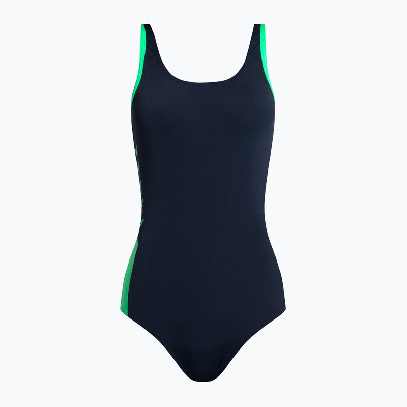 Strój pływacki jednoczęściowy damski Speedo Boom Logo Splice Muscleback true navy/fake green