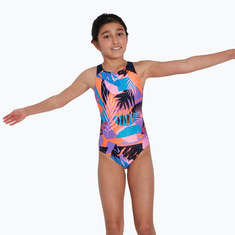 Strój pływacki jednoczęściowy dziecięcy Speedo Allover Pulseback true navy/siren red/lilac 6