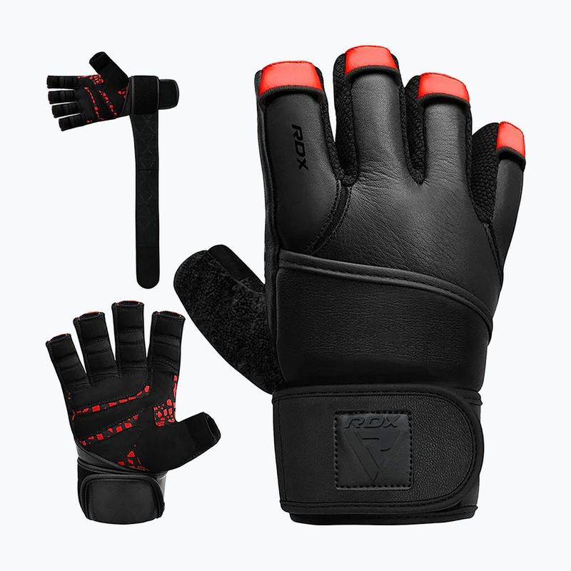 Rękawiczki treningowe RDX L4 Finger Weightlifting Leather red/black 2