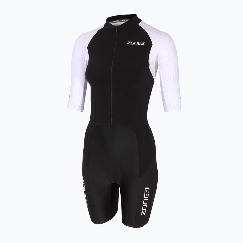 Kombinezon triathlonowy damski ZONE3 Lava Long Distance Full Zip SS Aero Suit black/white/green