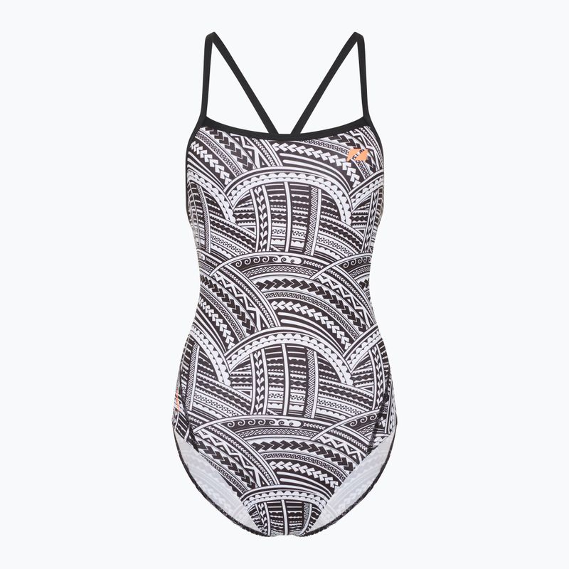 Strój pływacki jednoczęściowy damski ZONE3 Kona Speed Strap Back tribal print/black/ white/orange