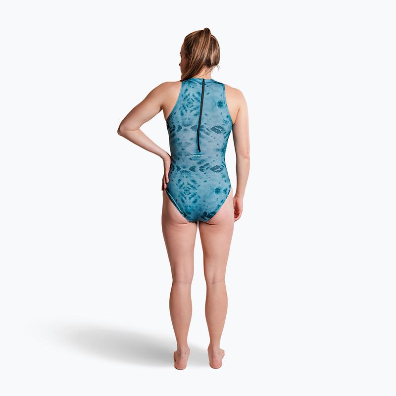 Strój pływacki jednoczęściowy damski ZONE3 High Neck Costume teal tie dye 5